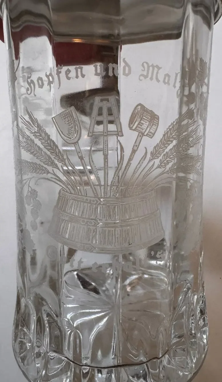 Vtg BMF Hopfen Und Malz Etched Beer Stein Made in W. Germany